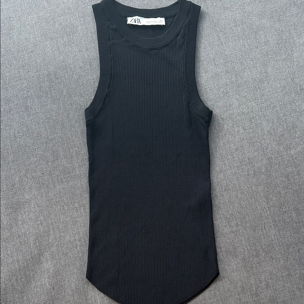Zara Black Ribbed Sleeveless Tank